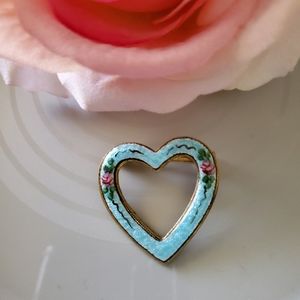 Vintag4 Guilloched enamel rose heart Brooch Pin